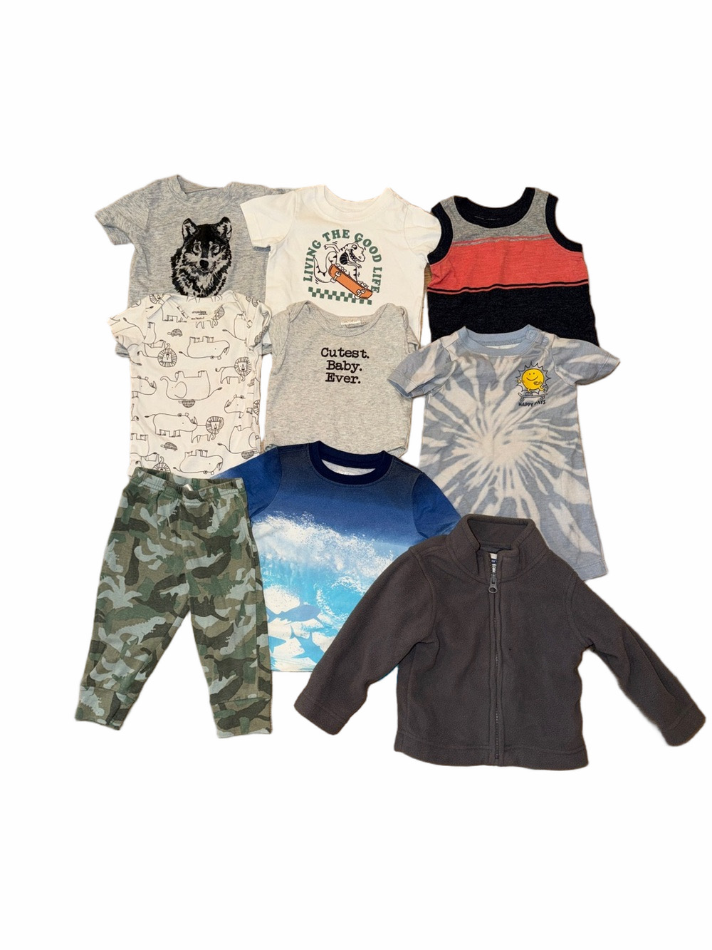 Nine Piece Baby Boy Clothing Bundle Sizes 3-18 Months